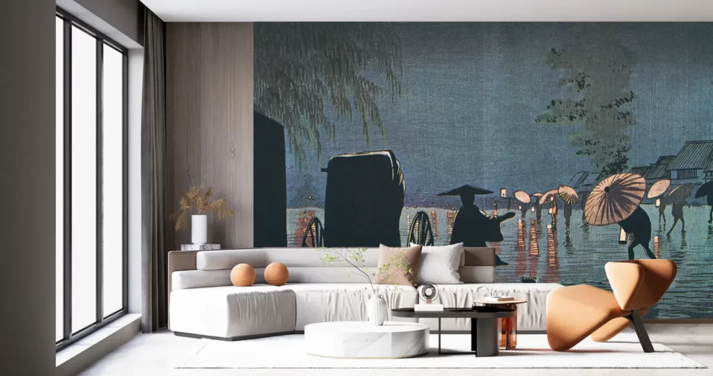 壁紙アート 小林清親 浮世絵師 インテリア 絵画 デジタルプリント のり無し 塩化ビニル樹脂系壁紙