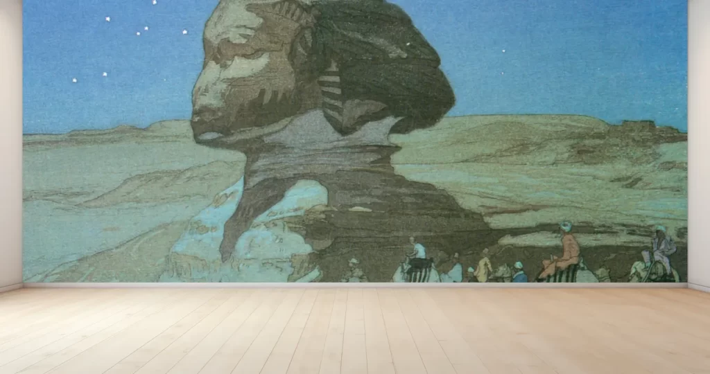 【新商品】壁紙アート 吉田博 スフィンクス 夜 欧州シリーズ クロス 日本画 洋画家 版画家 インテリア 絵画 風景 時代 のり無し 塩化ビニル樹脂系壁紙