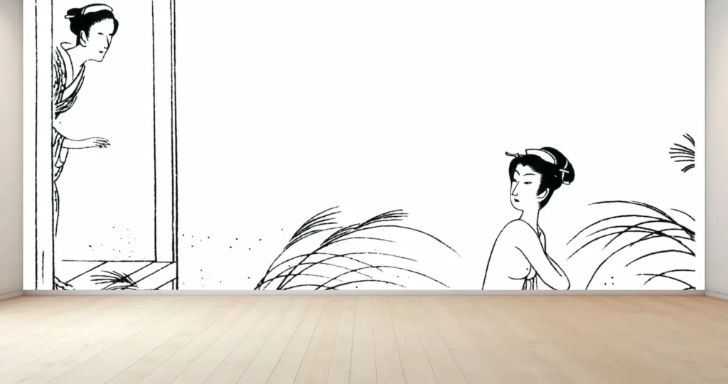 小村雪岱 新商品 壁紙アート おせん 邦枝完二 第3回挿絵 日本画家 版画家 インテリア 絵画 風景 時代 デジタルプリント のり無し 塩化ビニル樹脂系壁紙