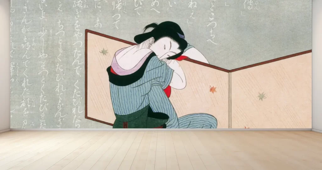 小村雪岱 おせん お傳地獄 新商品 壁紙アート 屏風 日本画家 版画家 インテリア 絵画 風景 時代 デジタルプリント のり無し 塩化ビニル樹脂系壁紙