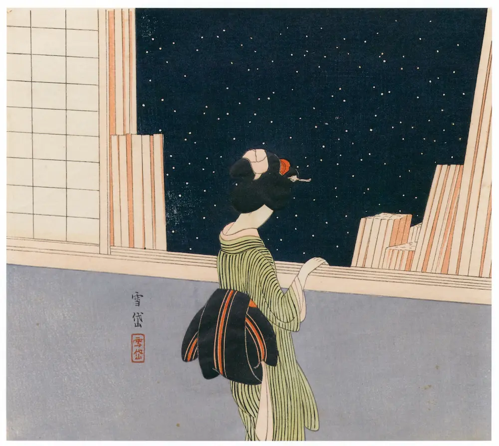 新商品 壁紙アート 小村雪岱 星月夜 日本画家 版画家 インテリア 絵画 風景 時代 デジタルプリント のり無し 塩化ビニル樹脂系壁紙