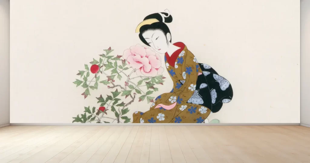 小村雪岱 深見草 新商品 壁紙アート 日本画家 版画家 インテリア 絵画 風景 時代 デジタルプリント のり無し 塩化ビニル樹脂系壁紙