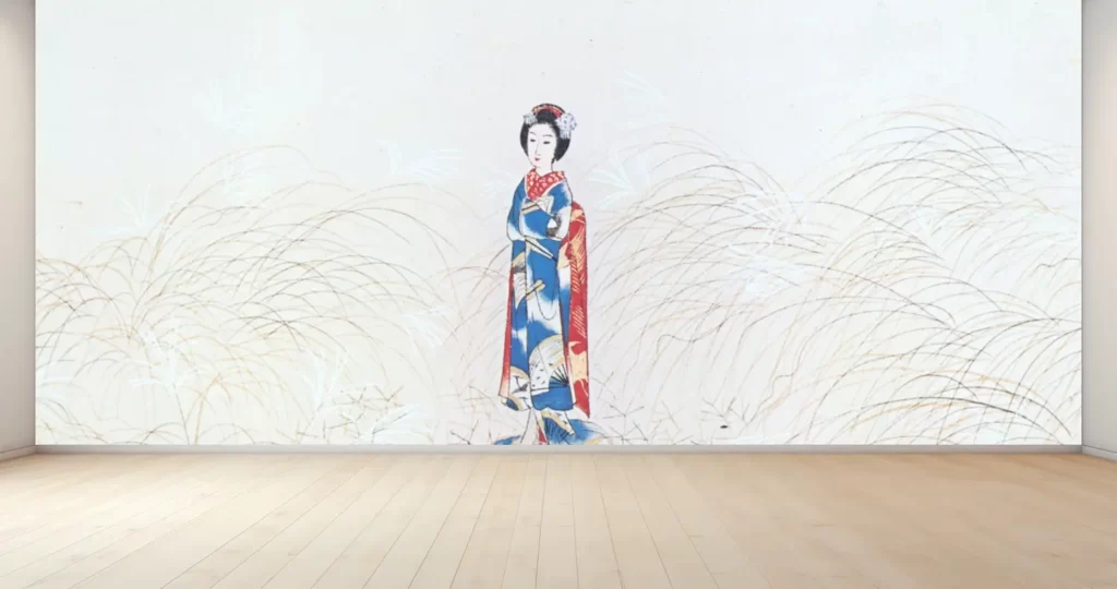 新商品 壁紙アート 小村雪岱 真葛ヶ原 日本画家 版画家 インテリア 絵画 風景 時代 デジタルプリント のり無し 塩化ビニル樹脂系壁紙