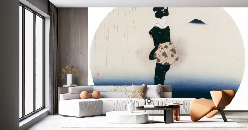 新商品 壁紙アート 小村雪岱 筑波 日本画家 版画家 インテリア 絵画 風景 時代 デジタルプリント のり無し 塩化ビニル樹脂系壁紙