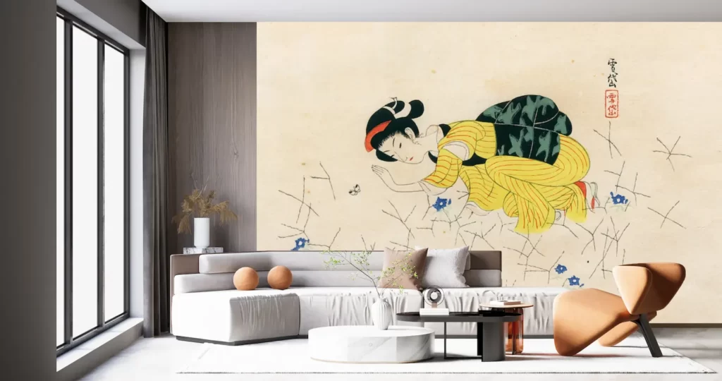 新商品 壁紙アート 小村雪岱 虫 日本画家 版画家 インテリア 絵画 風景 時代 デジタルプリント のり無し 塩化ビニル樹脂系壁紙